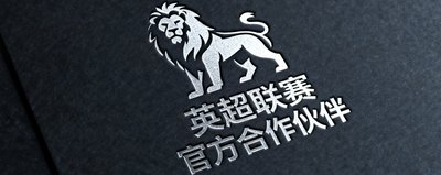 英超联赛官方合作伙伴标识，深色背景上展示英超狮子图案与文字组合